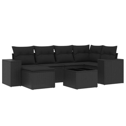 Sofasæt til haven 7 dele med hynder polyrattan sort