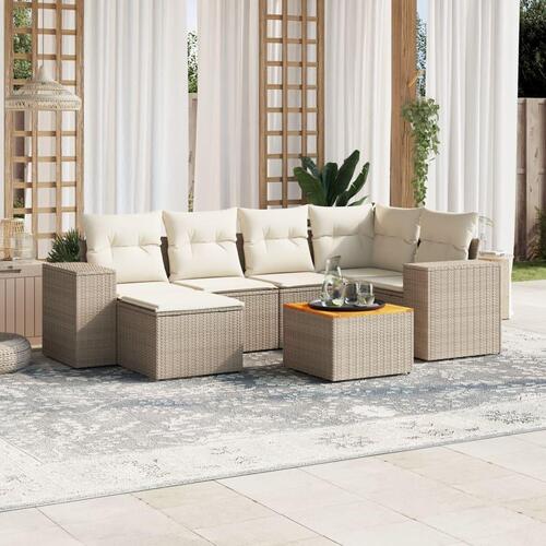 Sofasæt til haven 7 dele med hynder polyrattan beige