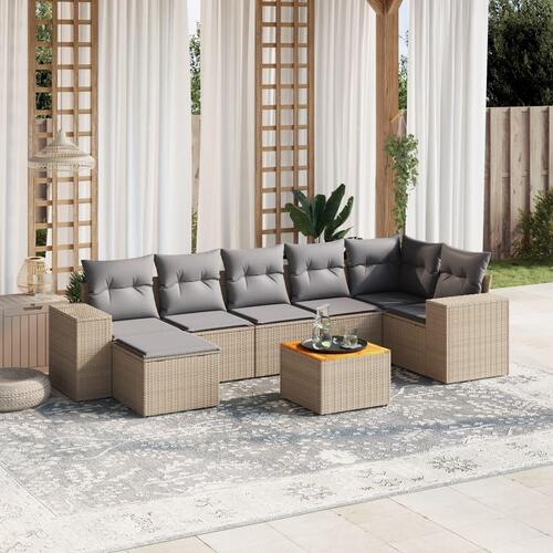 Sofasæt til haven 8 dele med hynder polyrattan beige