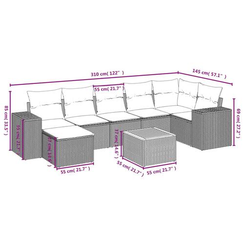 Sofasæt til haven 8 dele med hynder polyrattan beige
