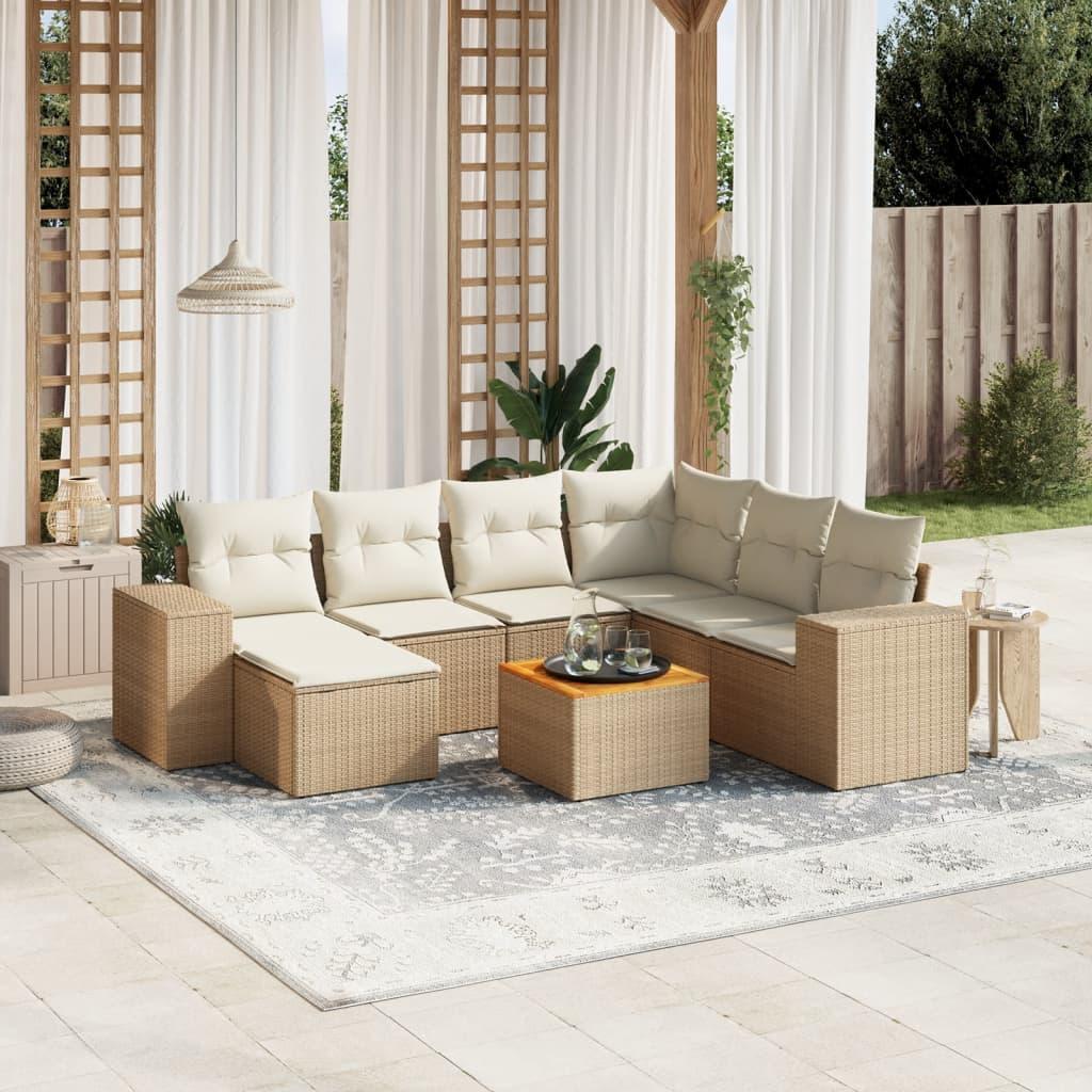 Sofasæt til haven 8 dele med hynder polyrattan beige