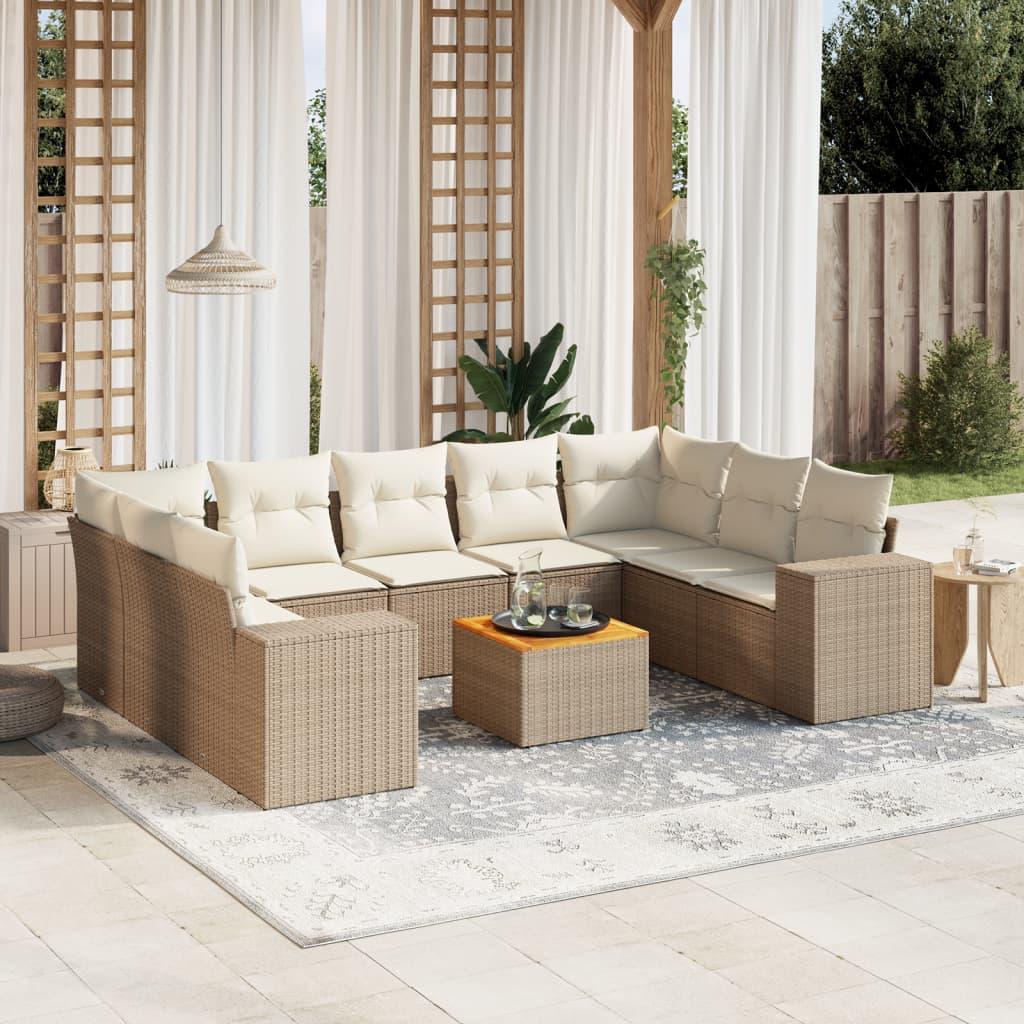 Sofasæt til haven 10 dele med hynder polyrattan beige