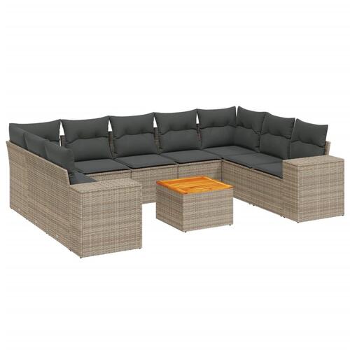 Sofasæt til haven 10 dele med hynder polyrattan grå