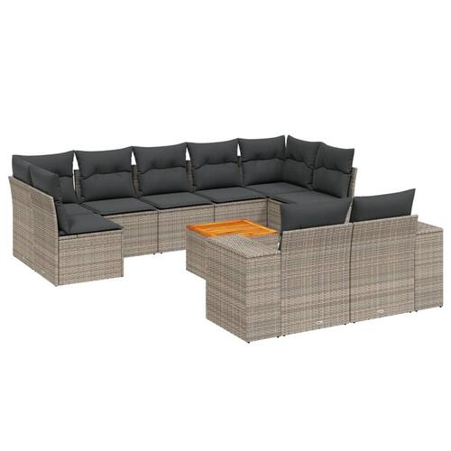 Sofasæt til haven 10 dele med hynder polyrattan grå