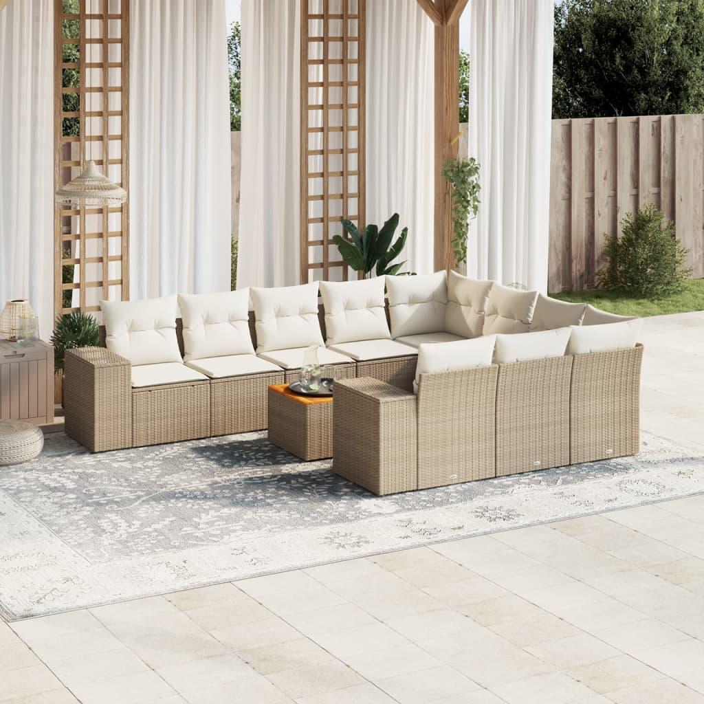 Sofasæt til haven 11 dele med hynder polyrattan beige
