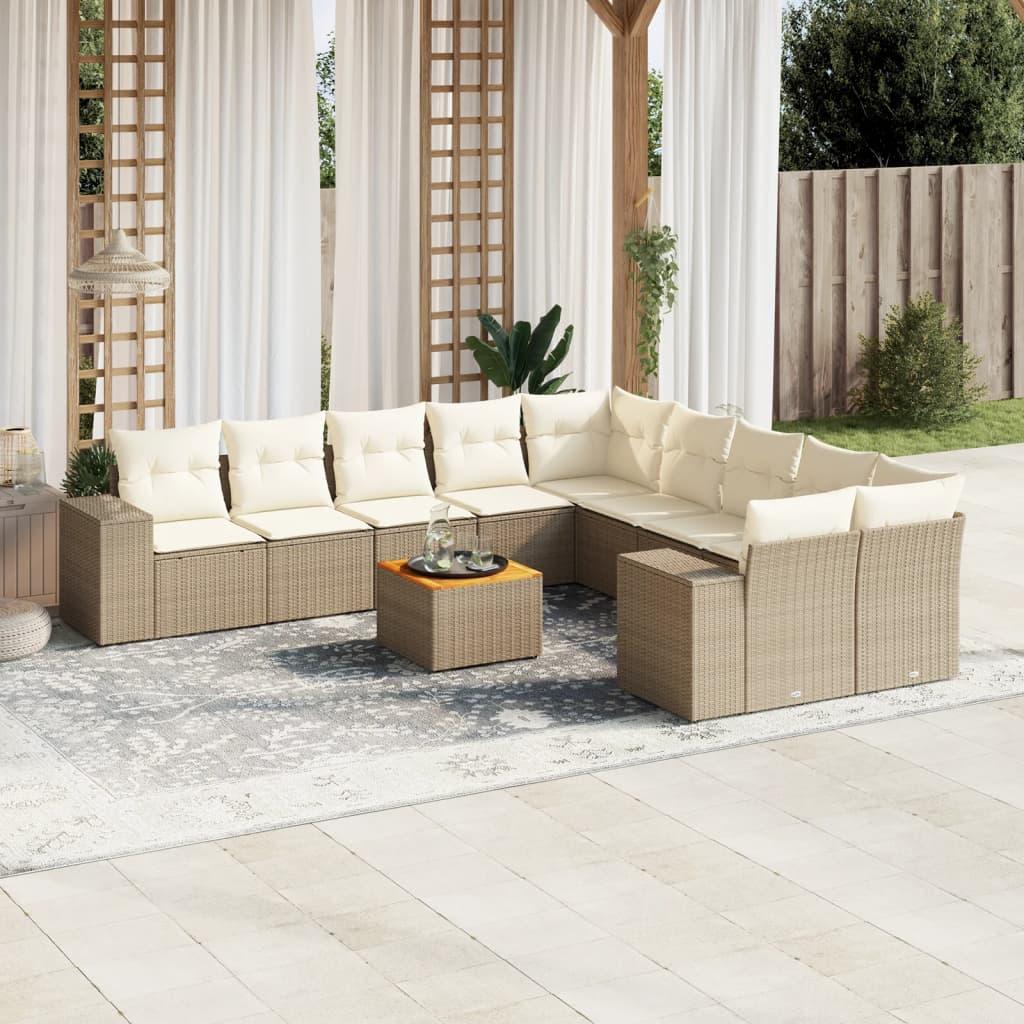Sofasæt til haven 11 dele med hynder polyrattan beige