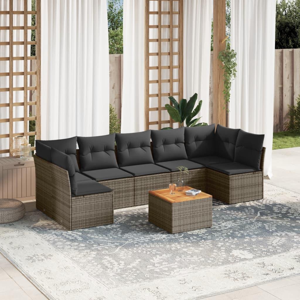 Sofasæt til haven 8 dele med hynder polyrattan grå