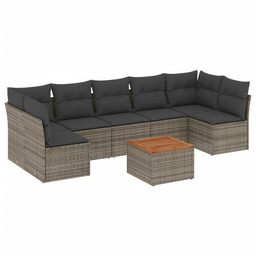 Sofasæt til haven 8 dele med hynder polyrattan grå