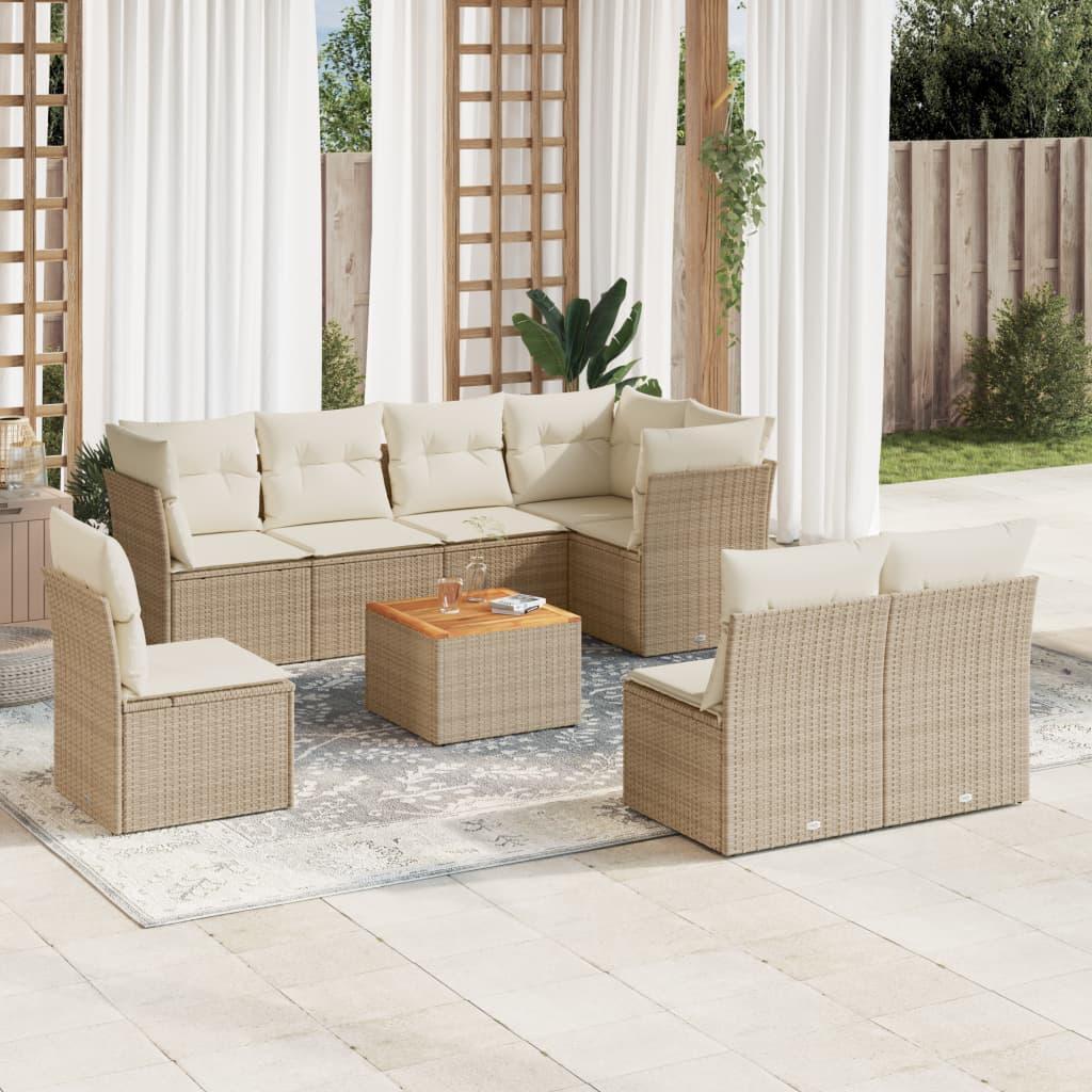 Sofasæt til haven 9 dele med hynder polyrattan beige billede