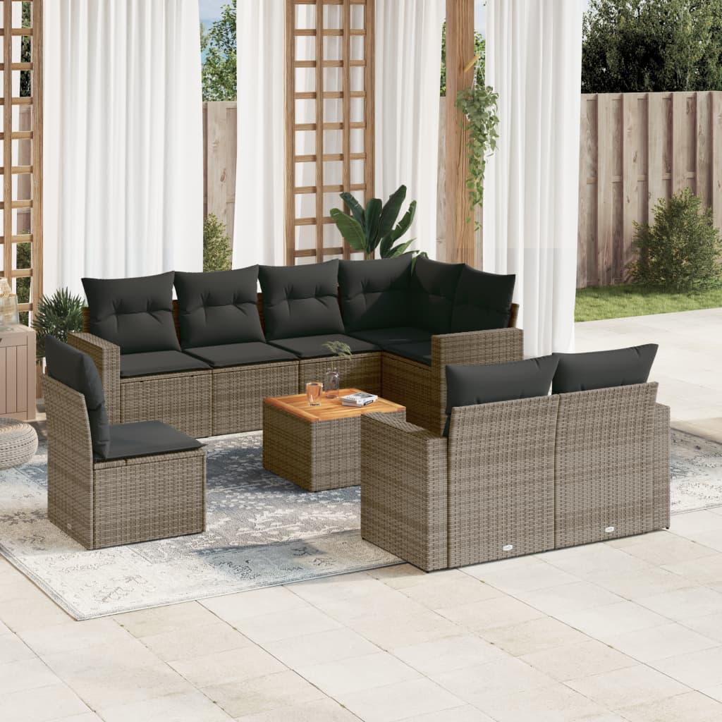 Sofasæt til haven 9 dele med hynder polyrattan grå