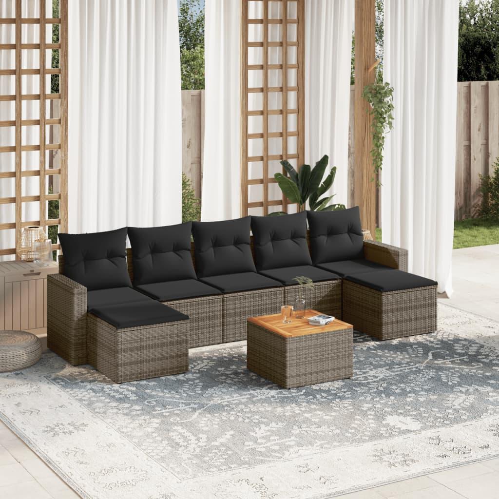Sofasæt til haven 8 dele med hynder polyrattan grå billede