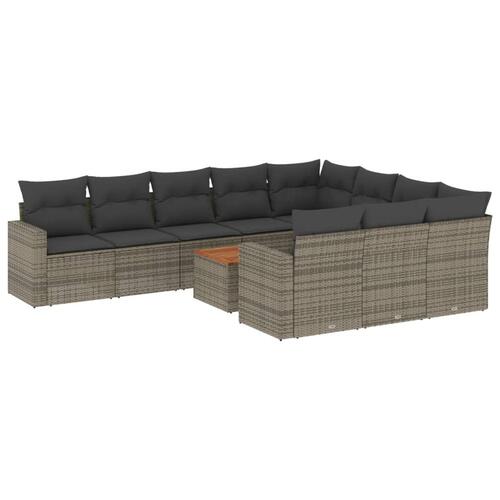 Loungesæt til haven 11 dele med hynder polyrattan grå