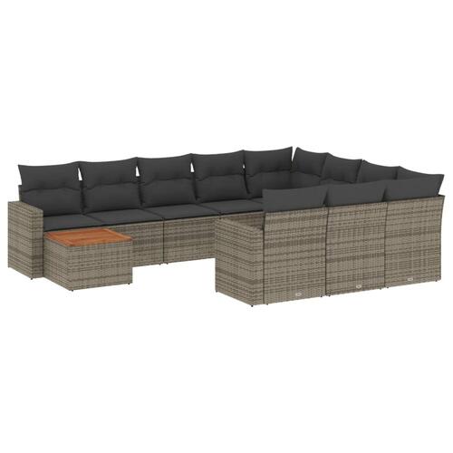 Loungesæt til haven 11 dele med hynder polyrattan grå