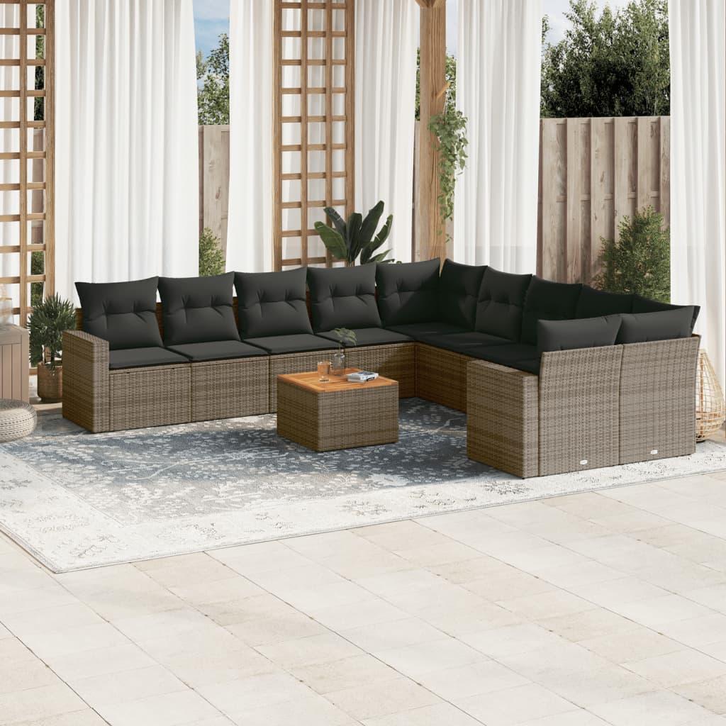 Loungesæt til haven 11 dele med hynder polyrattan grå