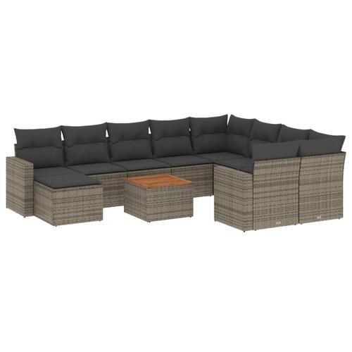 Loungesæt til haven 11 dele med hynder polyrattan grå