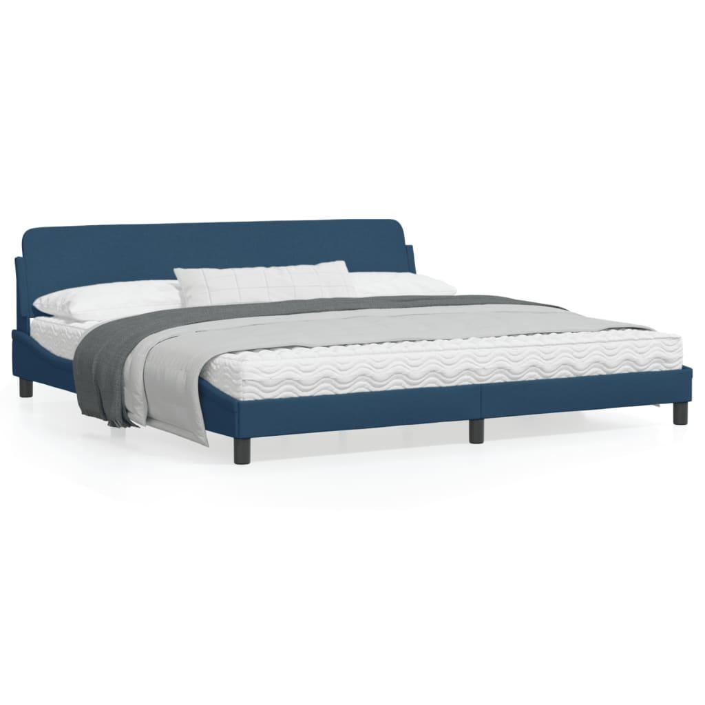 Sengeramme Dover 200×200 cm i blå stof med sengegavl billede