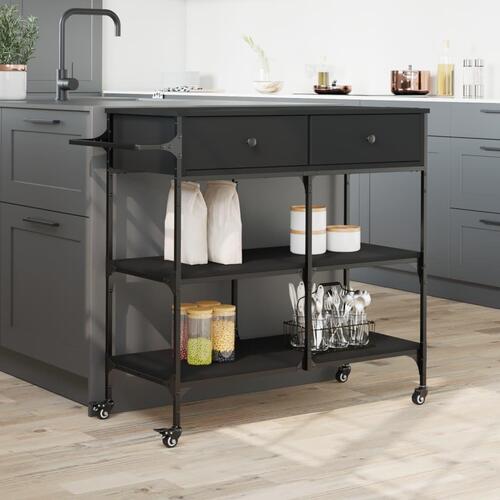 Køkkenvogn 105x42x95 cm konstrueret træ sort