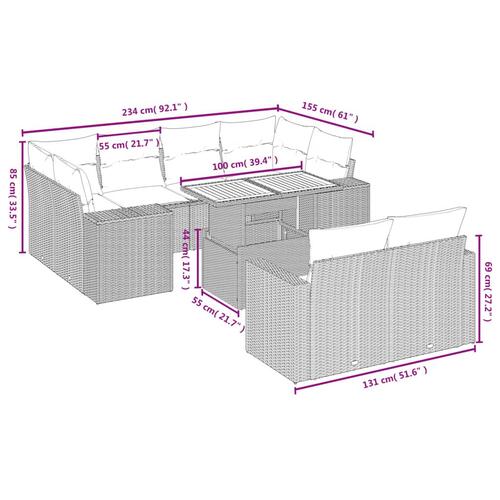 Sofasæt til haven 11 dele med hynder polyrattan sort