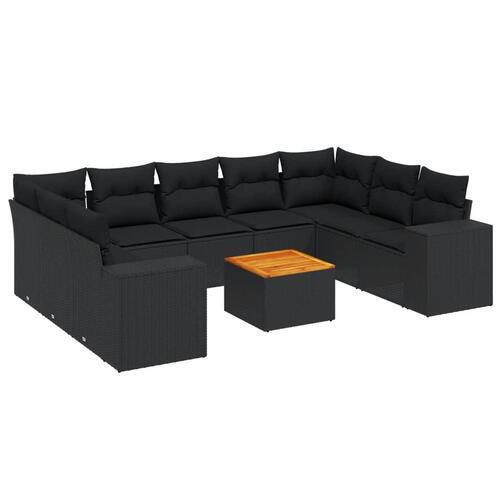 Sofasæt til haven 10 dele med hynder polyrattan sort