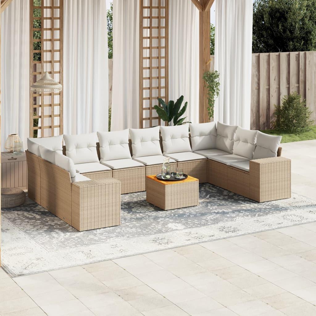 Sofasæt til haven 11 dele med hynder polyrattan beige
