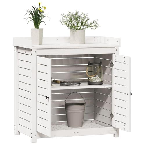 Plantebord med hylder 82,5x50x86,5 cm massivt fyrretræ hvid