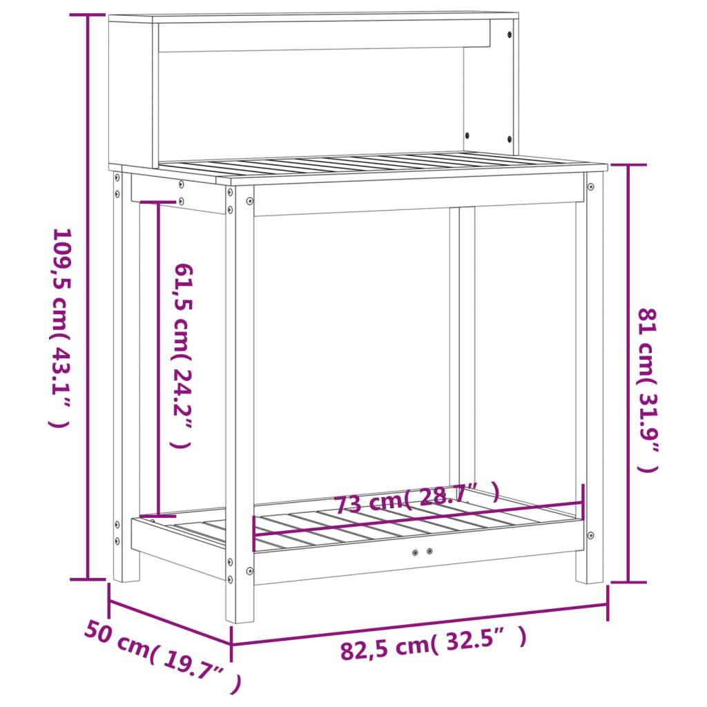 Plantebord med hylder 82,5x50x109,5 cm massivt fyrretræ brun