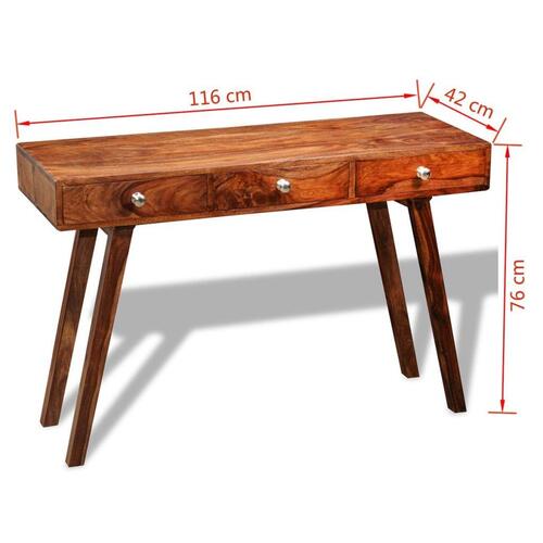 Konsolbord med 3 skuffer 76 cm massivt sheeshamtræ