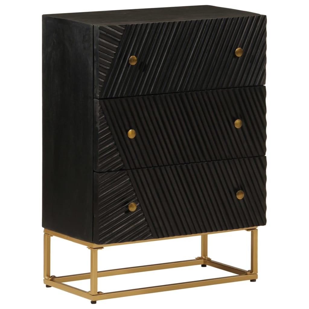 Kommode i massivt mangotræ med jernben, 55 × 30 × 76 cm - sort billede