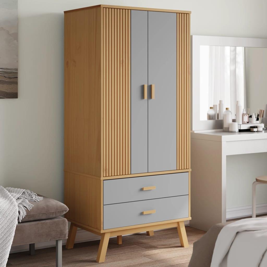 Klædeskab OLDEN 76,5×53×172 cm - massivt fyrretræ i grå og brun billede