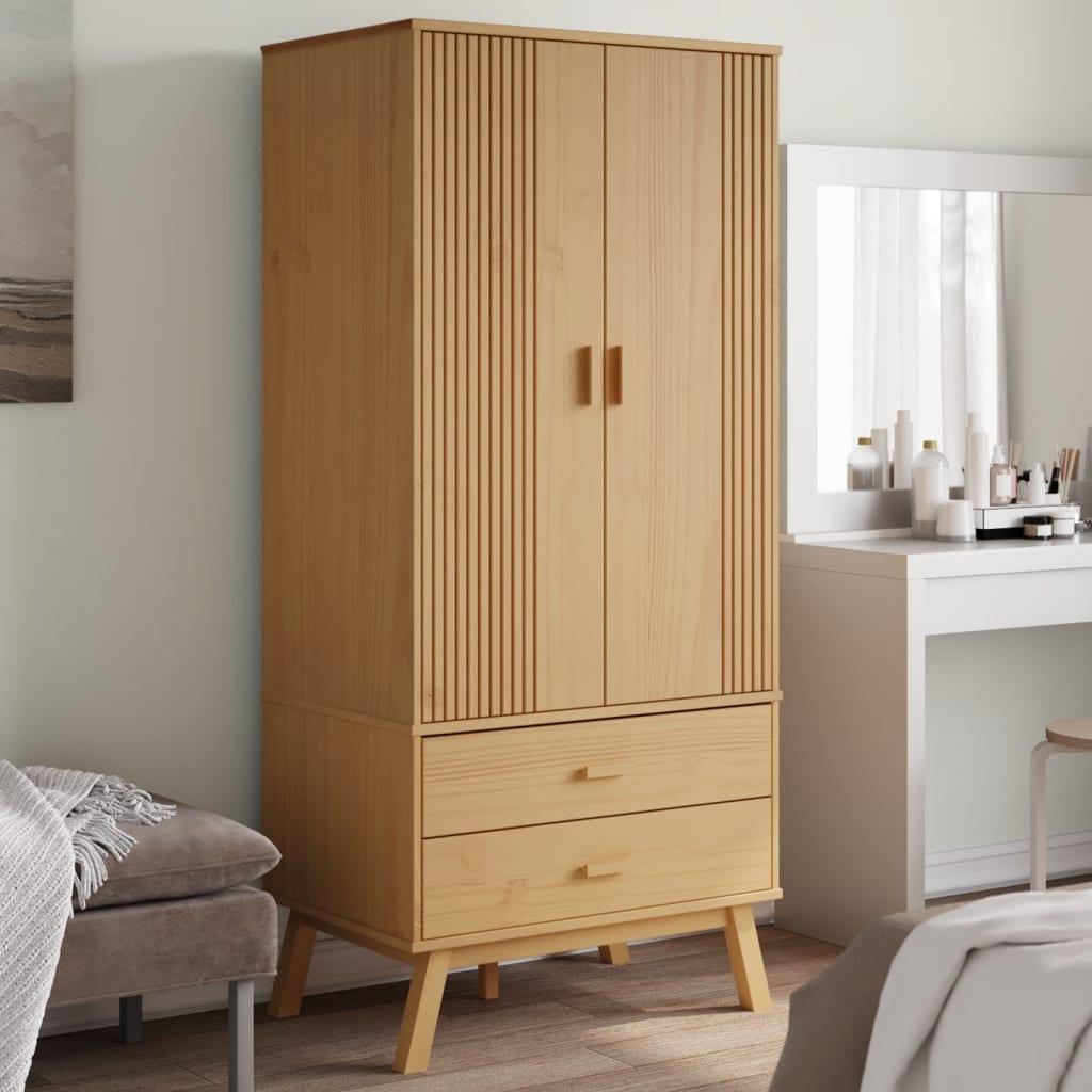 Klædeskab OLDEN 76,5x53x172 cm massivt fyrretræ brun billede