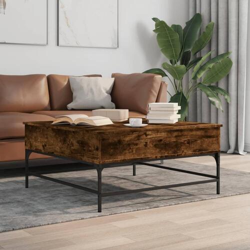 Sofabord 95x95x45 cm konstrueret træ og metal røget egetræ