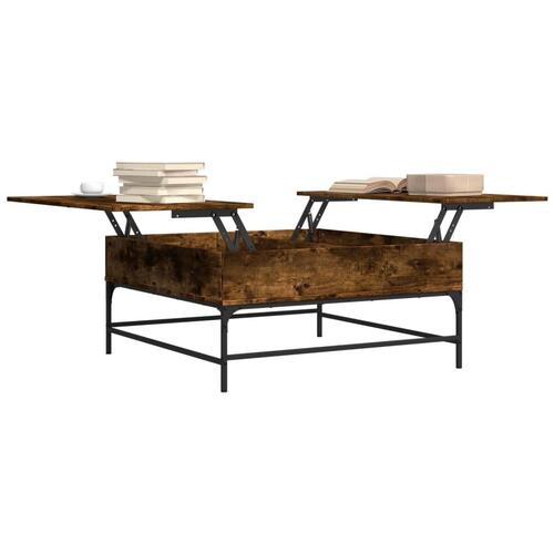 Sofabord 95x95x45 cm konstrueret træ og metal røget egetræ