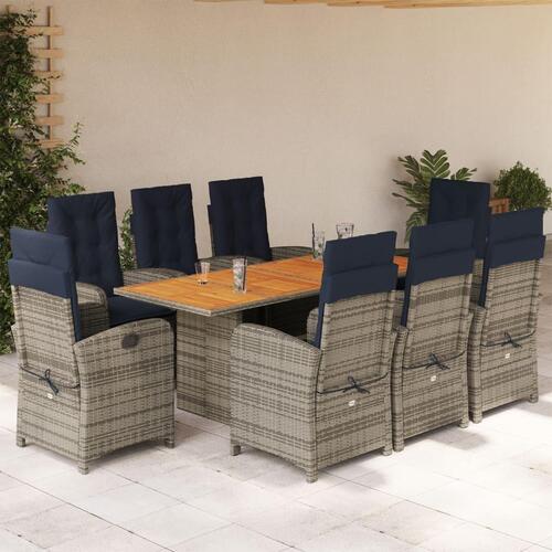 Spisebordssæt til haven 9 dele med hynder polyrattan beige
