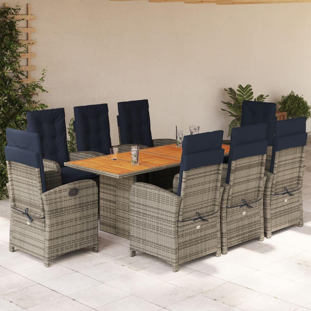 Spisebordssæt til haven 9 dele med hynder polyrattan beige