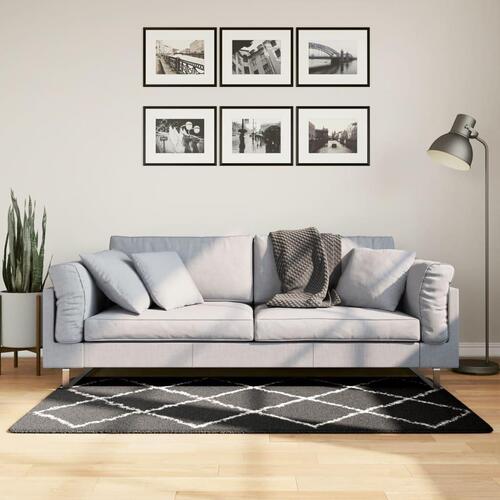 Shaggy gulvtæppe PAMPLONA 80x150 cm høj luv sort cremefarvet