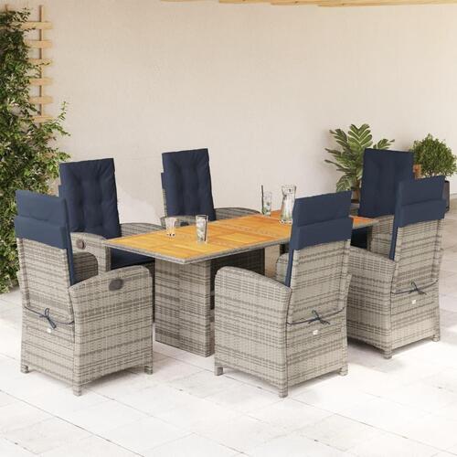 Spisebordssæt til haven 7 dele med hynder polyrattan beige