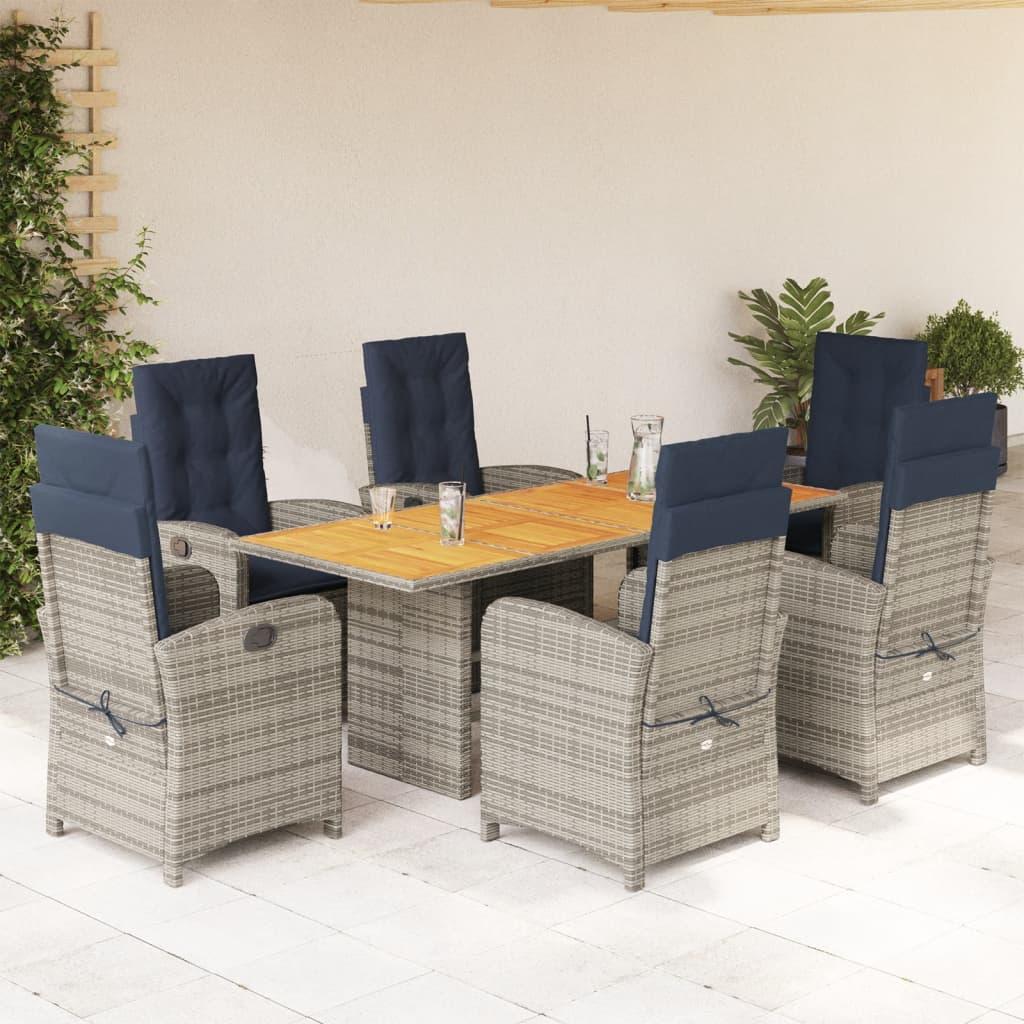 Spisebordssæt til haven 7 dele med hynder polyrattan beige