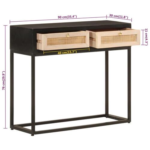 Konsolbord 90x30x76 cm massivt mangotræ og jern sort