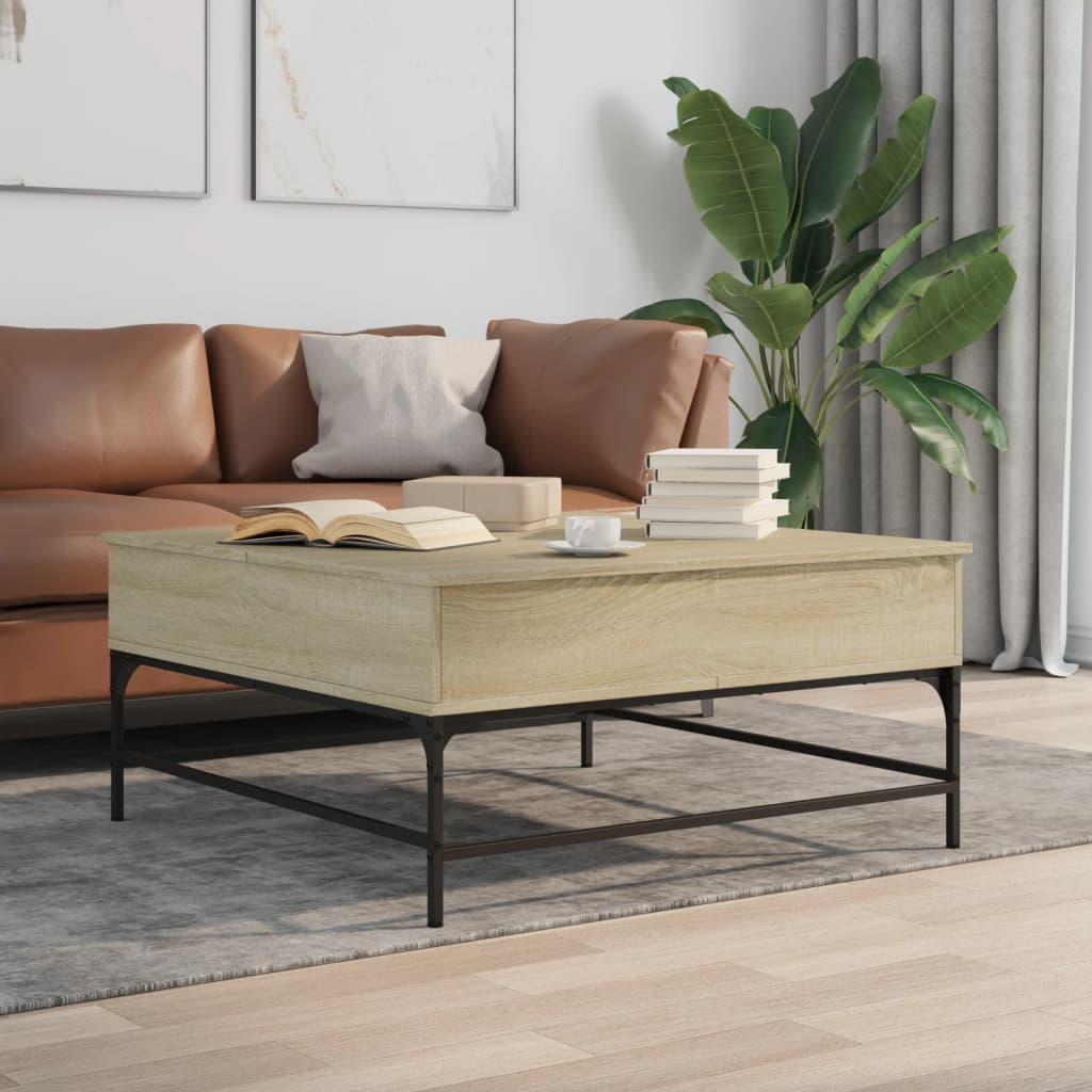 Sofabord 95x95x45 cm konstrueret træ og metal sonoma-eg