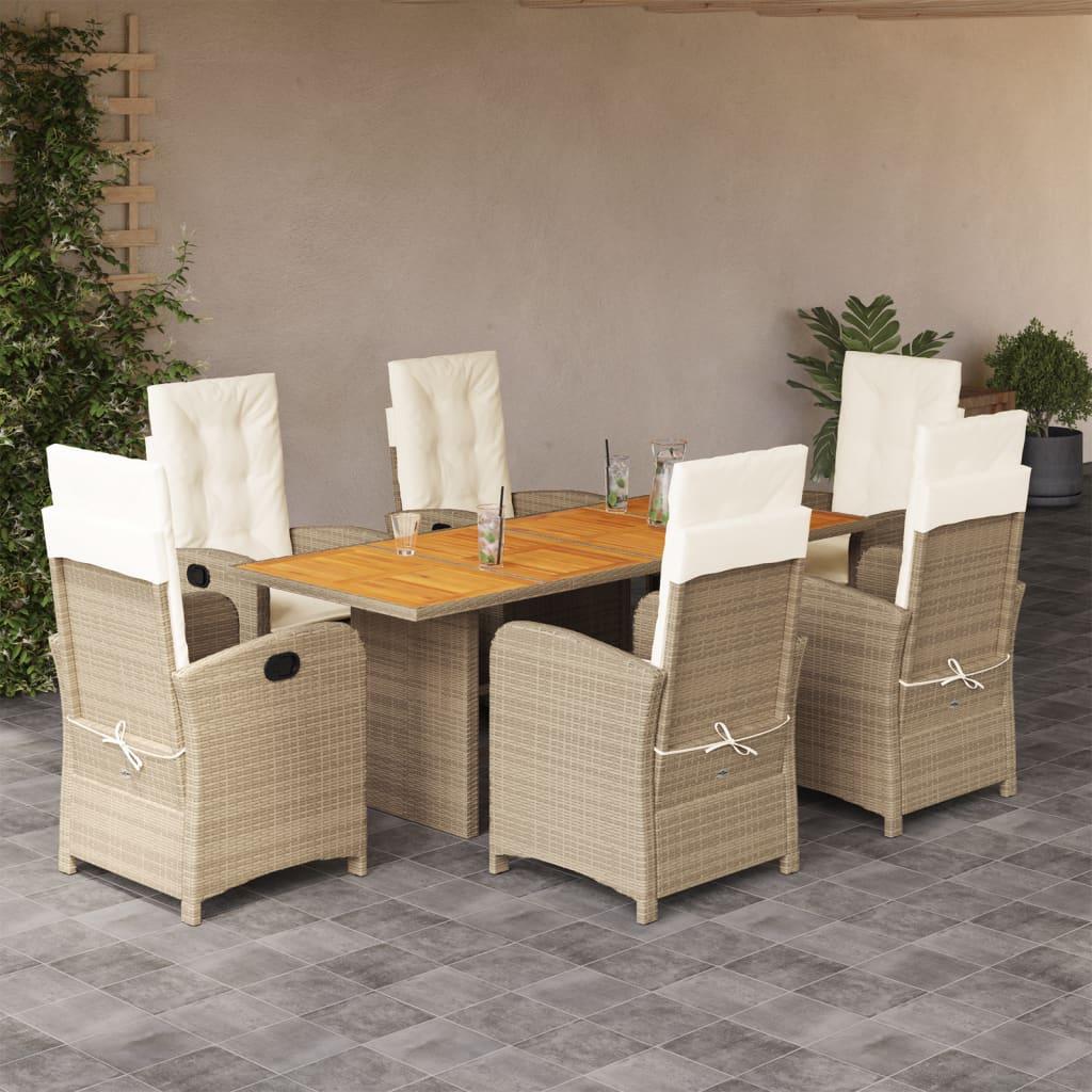 Spisebordssæt til haven 7 dele med hynder polyrattan beige