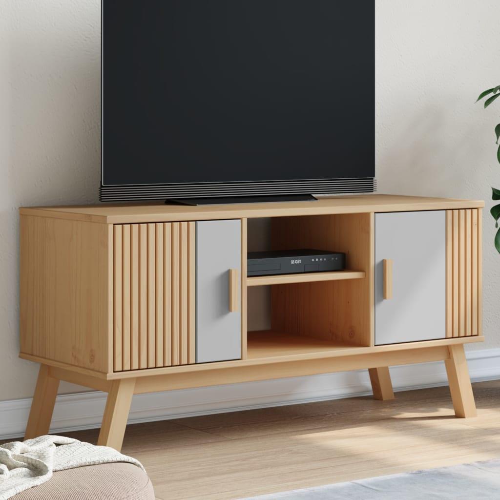 Tv-bord OLDEN 114x43x57 cm massivt fyrretræ grå og brun