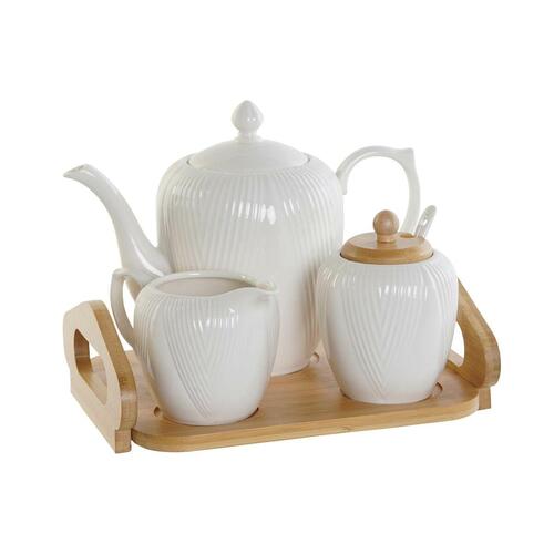 Tekande Hvid Natur Bambus Porcelæn