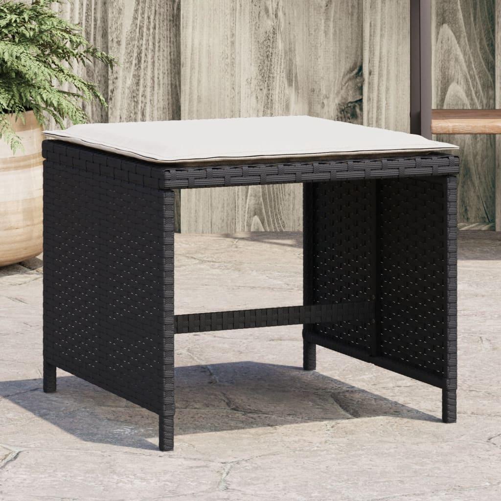 Haveskammel med hynder 4 stk. 41x41x36 cm polyrattan sort