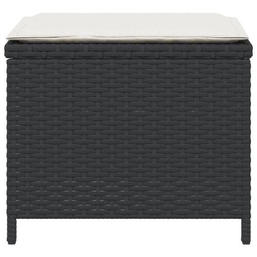 Haveskammel med hynder 4 stk. 41x41x36 cm polyrattan sort