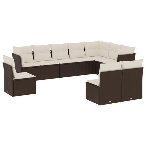 Sofasæt til haven 10 dele med hynder polyrattan brun