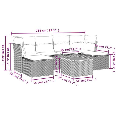 Sofasæt til haven 7 dele med hynder polyrattan sort