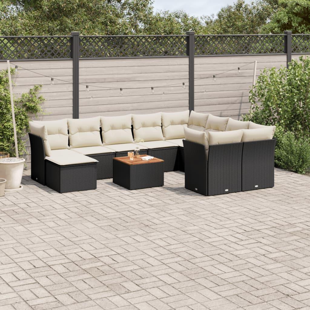 Sofasæt til haven 11 dele med hynder polyrattan sort