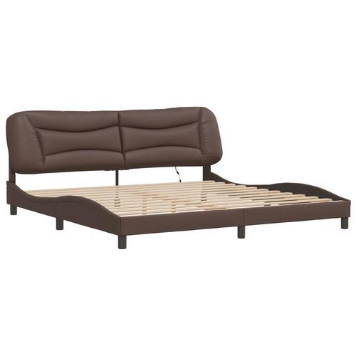 Sengeramme med LED-lys 200x200 cm kunstlæder brun