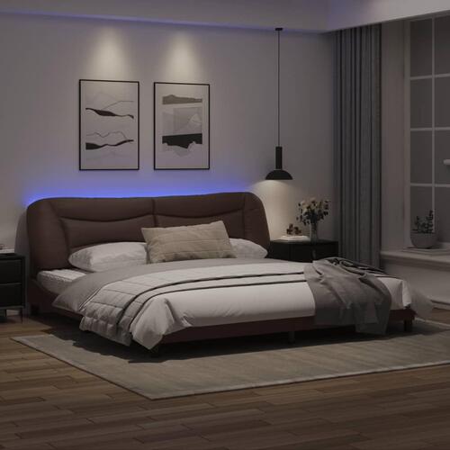 Sengeramme med LED-lys 200x200 cm kunstlæder brun