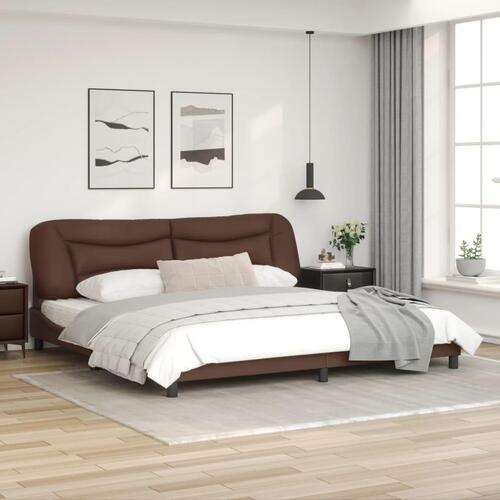 Sengeramme med LED-lys 200x200 cm kunstlæder brun
